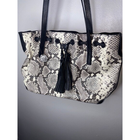 Patricia Nash Leather Drawstring Tassel Witney Tote Bag - White Python Snake - Picture 1 of 12
